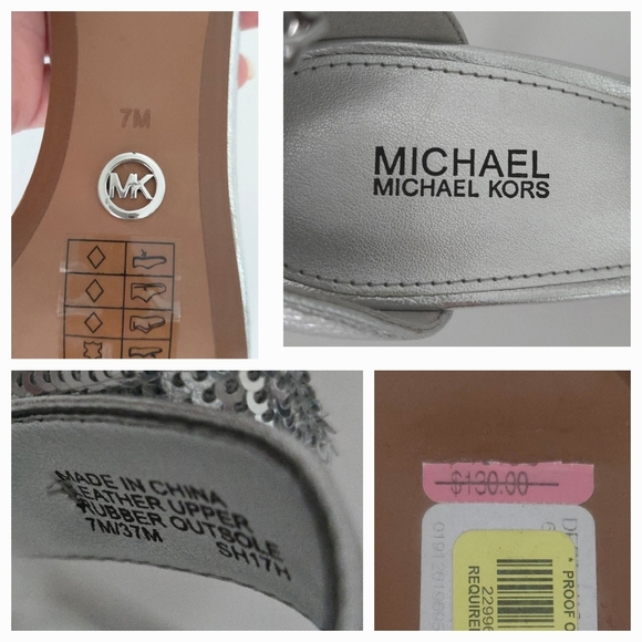 Michael Kors Metallic Silver Sequin Bow Ankle Strap Open-Toe Stiletto High Heels - Picture 8 of 8